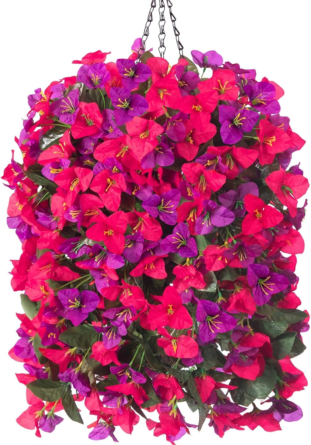 Artificial Bougainvillea Faux Flowers Plants Baskets for Outdoor Outside Decoration, 3PCS Fake Silk Flowers Long Trailing Vines UV Resistant Realistic for Front Door Porch Patio (PurpleHotpink)