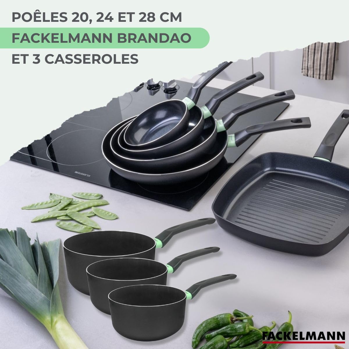 Fackelmann Batterie céramique 3 poêles 20/24/28 cm