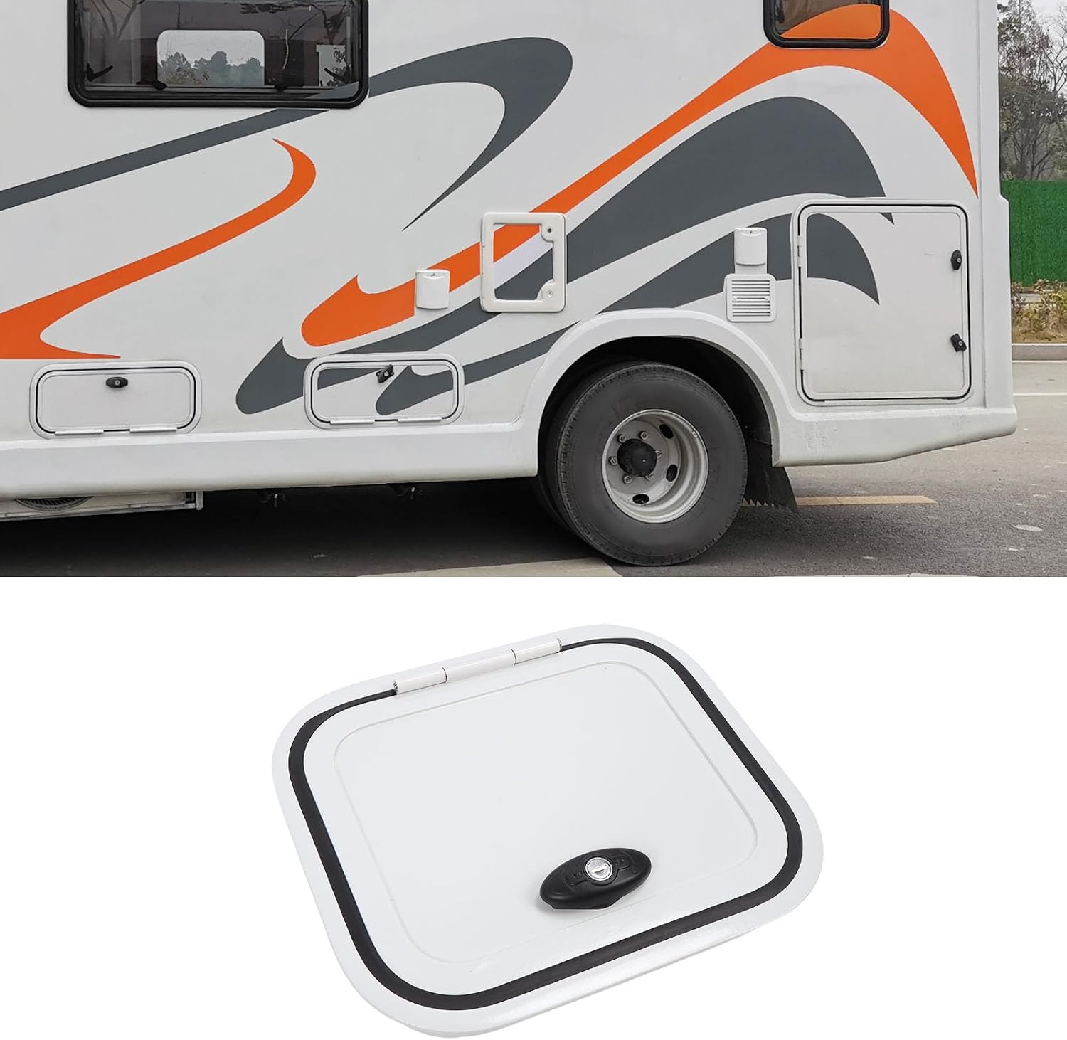 Brilluxa RV Hatch Door, Storage Access Door Baggage Compartment Door with Lock 13.66 x 11.61 Inch Aluminum for Trailer