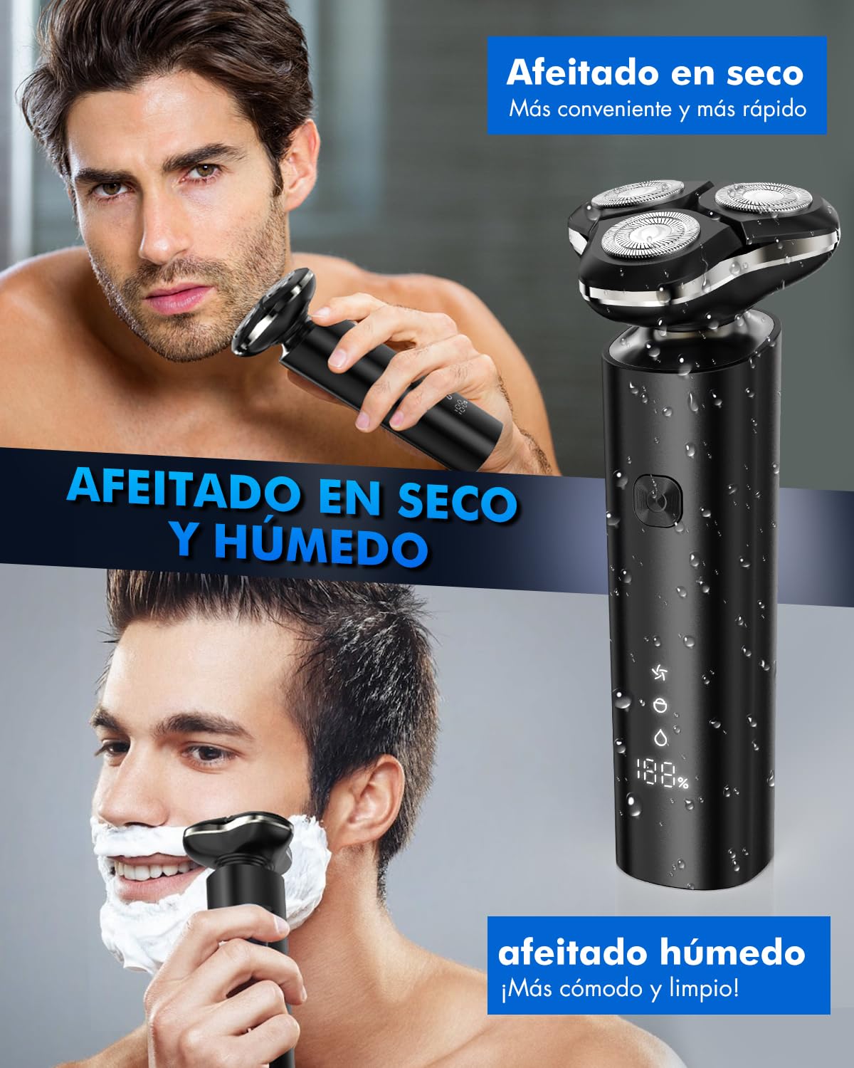Afeitadora Electrica Hombre, 3D Maquina de Afeitar hombre Con Base recargable -Recortadora de Barba-Hombre de Pantalla LED -Afeitadora En Seco/Húmedo -Afeitado a Prueba De Agua IPX7