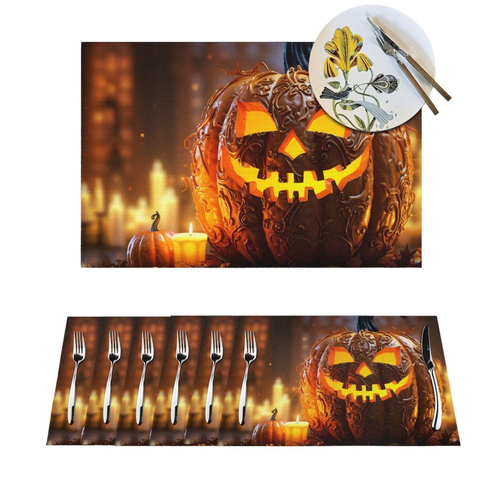 Sets de table en PVC tissé citrouille lavables lot de 6 pièces de 45x30 cm