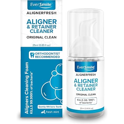 EverSmile AlignerFresh Original Clean Foam – Cleaner Compatible w/Invisalign and All Clear Aligners & Retainers – Eliminates Bacteria, Whitens Teeth, Fights Bad Breath – 25ml (1 Pack)
