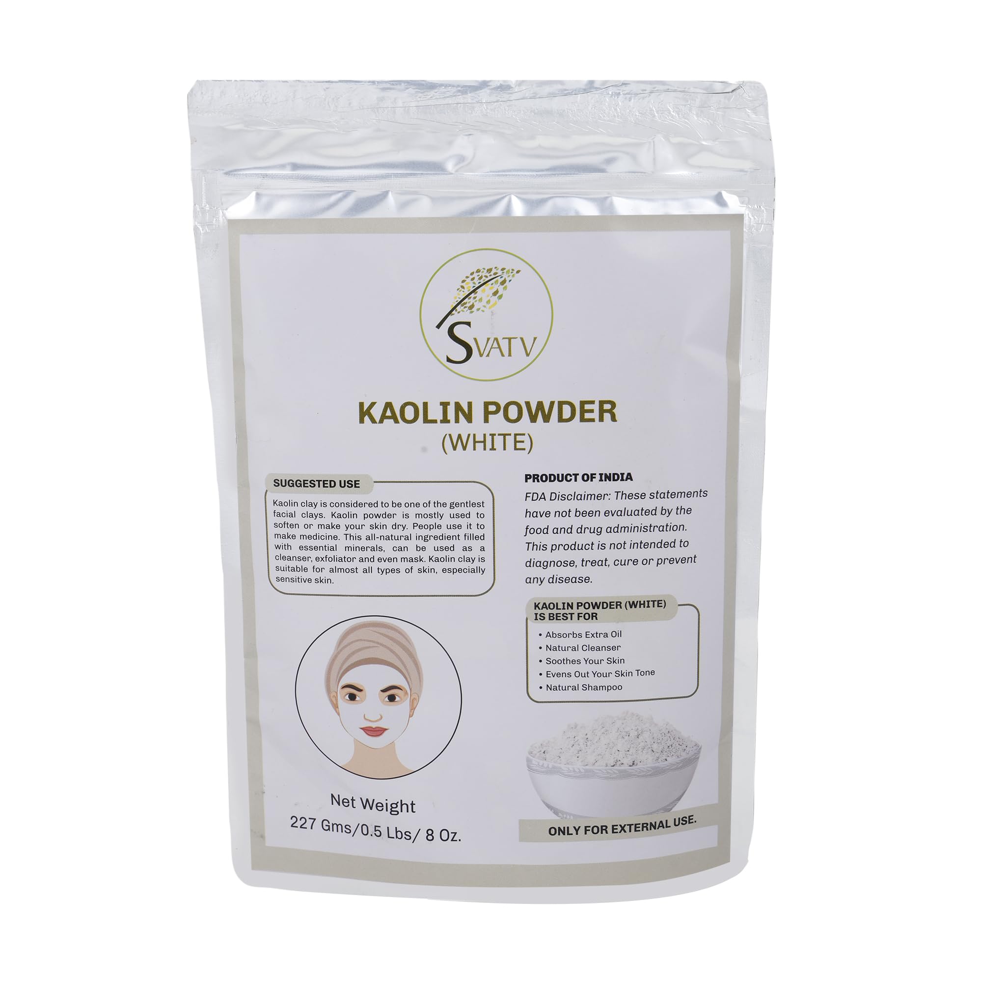 Kaolin White Clay Natural For Face Mask Herbal skin face Powder Makeup, Bath Bomb Clay, DIY Spa Mud Mask For Facial Face & Hair, Hair, Body,Scrub & Soap, Making For Men & Women 227g