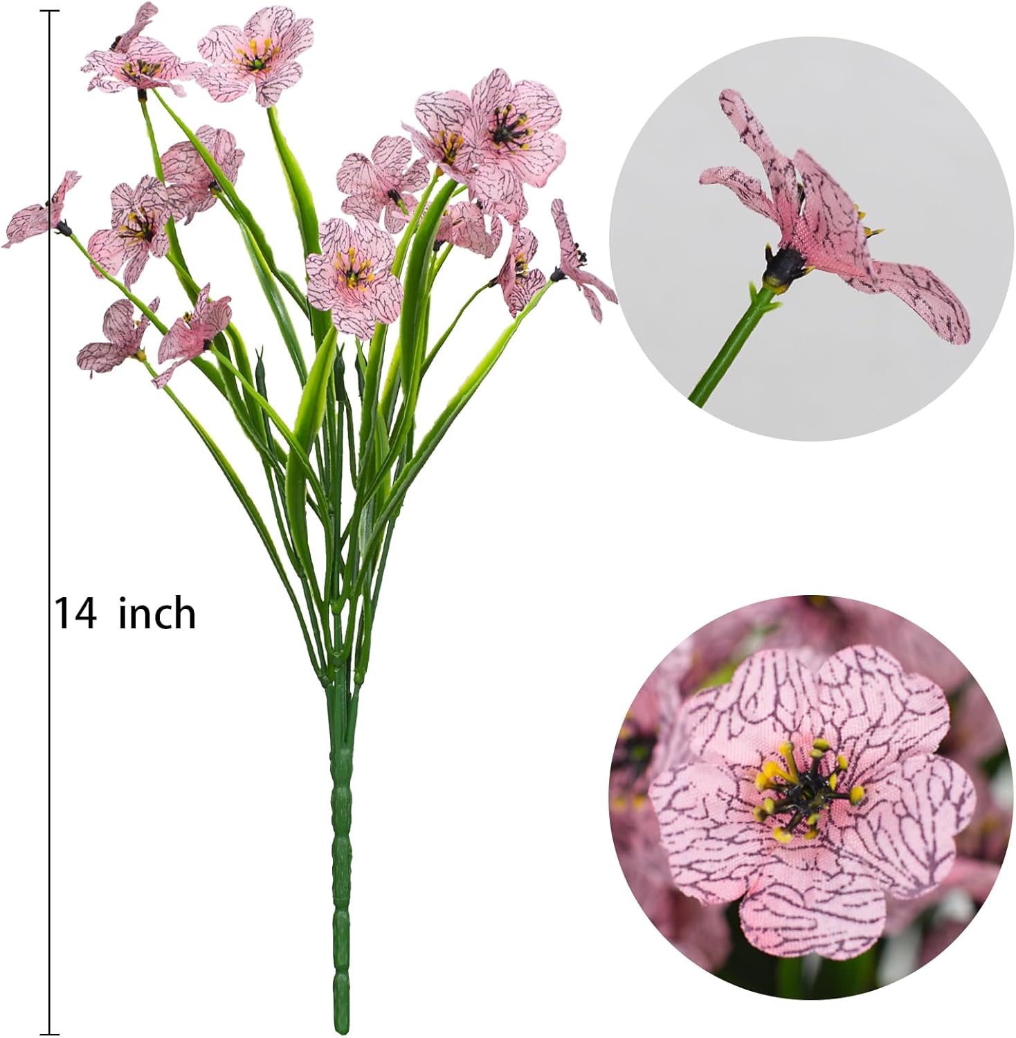 15 Bundles Artificial Flowers UV Resistant Outdoor Plants No Fade Faux Plastic Shrubs Fake Silk Flowers Window Box Garden Porch Home Decoration(Pink) - Image 6