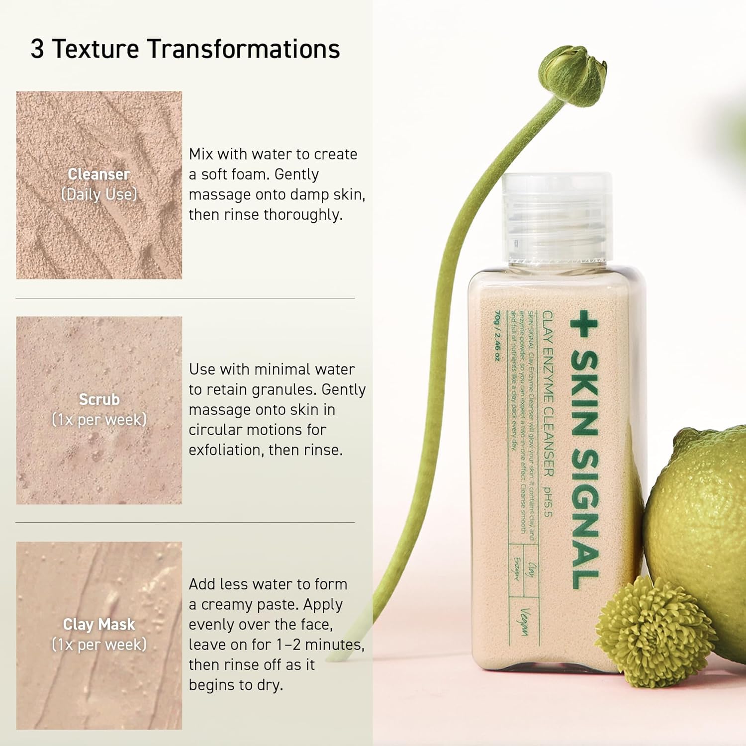 Pink Clay Enzyme Cleanser, Blackhead Remover Powder Cleanser, Deep Pore Cleansing with BHA, Gentle Exfoliating Face Wash, Facial Scrub for Acne-Prone Skin, Korean Skin Care