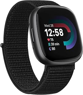 Vancle Nylon Bands for Fitbit Versa 4 Bands/Fitbit Sense 2 Bands/Fitbit Versa 3 Bands/Fitbit Sense Bands, Soft Breathable Adjustable Replacement Strap Wristbands for Women Men (Black)