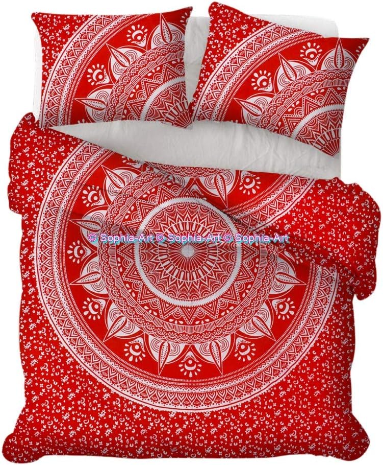 Indian Handmade Hippie Cotton Ethnic Print Bohemian Mandala Ombre Duvet Cover Bedding Donna Comforter Cover Throw Blanket with 2 Pillows Shams (Black Gold Flower, California King 104*104 Inches)