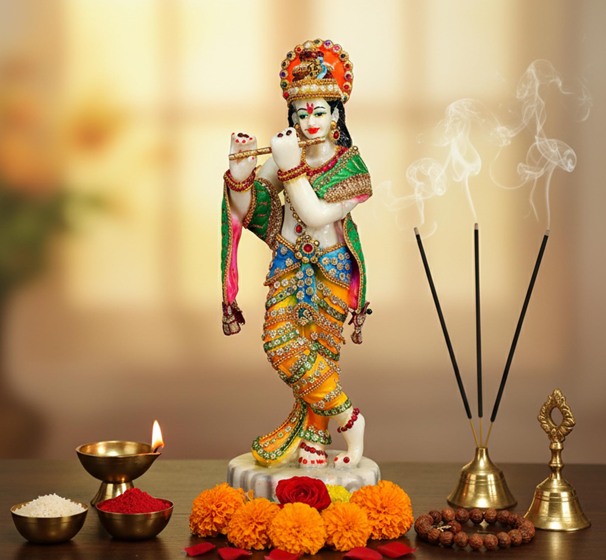 ESPLANADE Krishna Kishan Krishan Murti Idol Statue Sculpture - Resin - Multi-colour - 11" Inches