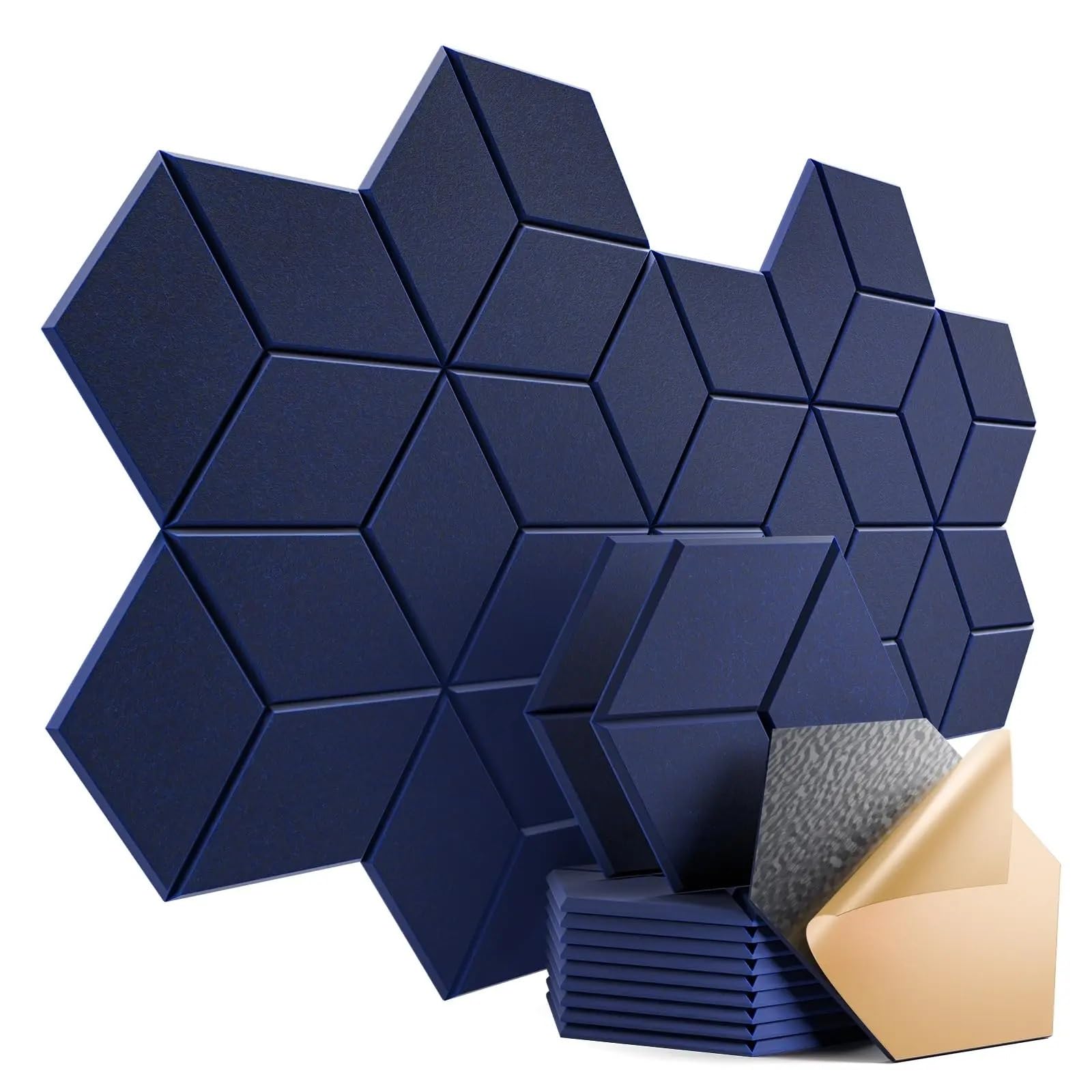Paneles Acústicos Hexagonales Paquete de 12 espumas insonorizantes autoadhesivas con diseño en Y for absorber el ruido y eliminar Para el estudio(Y-Cut Hexagon Blue)