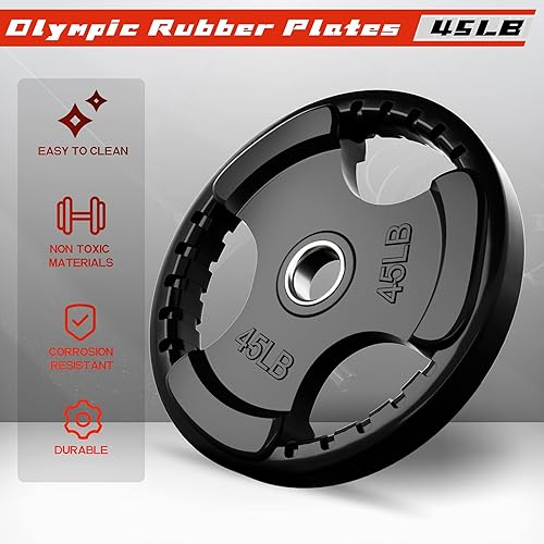 Miniatura 45 de RitFit Weight Plates for Barbell, 2-Inch Olympic Rubber Grip Plates for Weightlifting and Strength Training in Home & Gym, Single, Pair and Sets