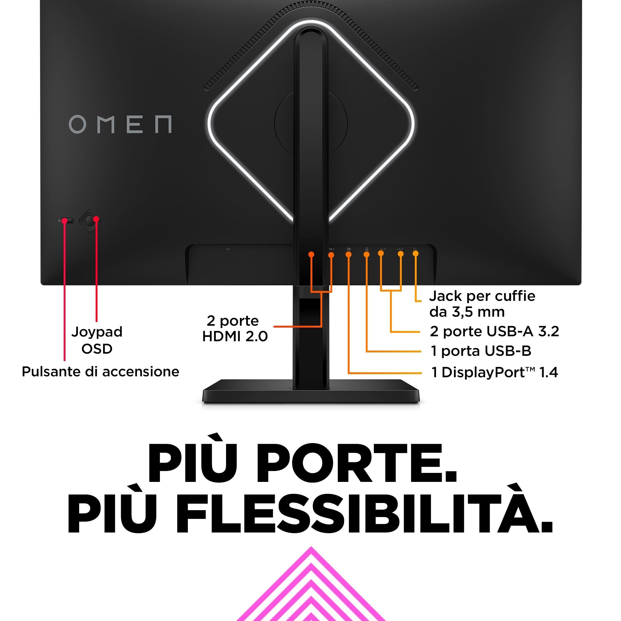 HP - Gaming OMEN 27s Monitor da 27 Pollici, Pannello IPS da 16:9 FHD da 240 Hz, 1 ms, Display HDR 400, Antiriflesso, 400 Nits, AMD FreeSync, NVIDIA G-SYNC, VESA 100x100 mm, HDMI 2.0, USB-A e B, Nero