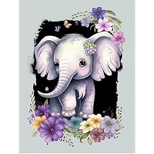 Diamond Painting Kits Wagging Tail Elephant - Fresh Colorful Flowers DIY Full Round Gem Diamond Art Kits for All Beginners, for Room Home Decor Ideal Gift 12x16Inch