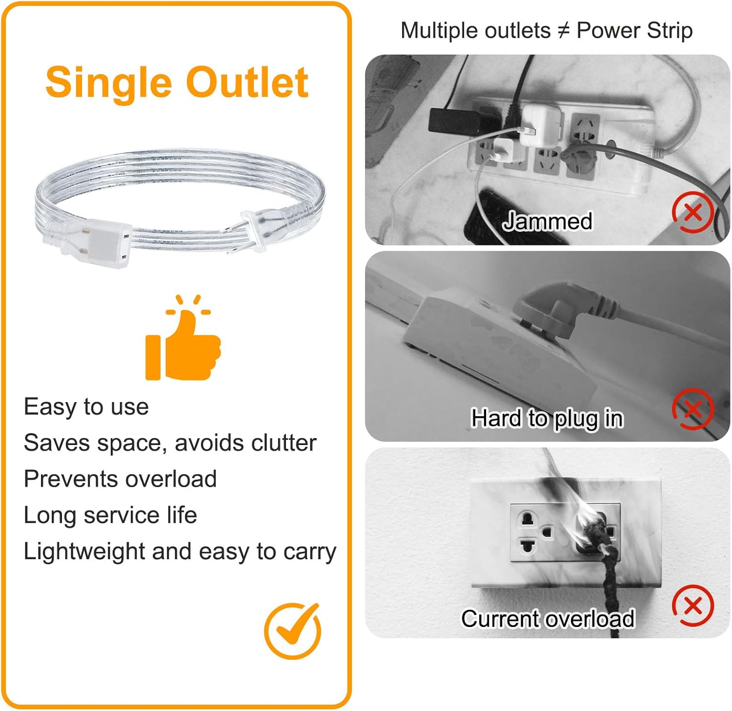 Upgraded Clear Extension Cord 5 FT 1 Pack, UL Polarized 2 Prong, Single Outlet Plug, 2 x 18 AWG 250V 7.5A, Male-Female Slim Clear Extension Cord Indoor Thin, Invisible 5 Foot Power Cable