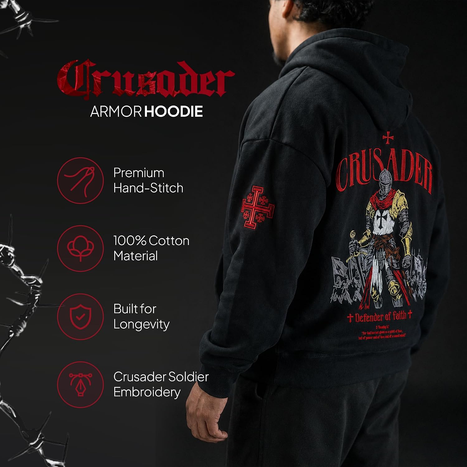 SAINT KAIZEN Soldier Embroidery Hoodie for Men and Women, 100% 420 GSM Cotton Sweatshirt, Breathable Warmth, True-to-Size Fit