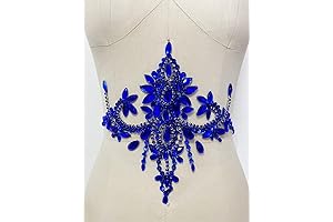 wtbv.n Handmade Rhinestone Patches Trim Crystal Beads Applique for Dress waist Accessory blue
