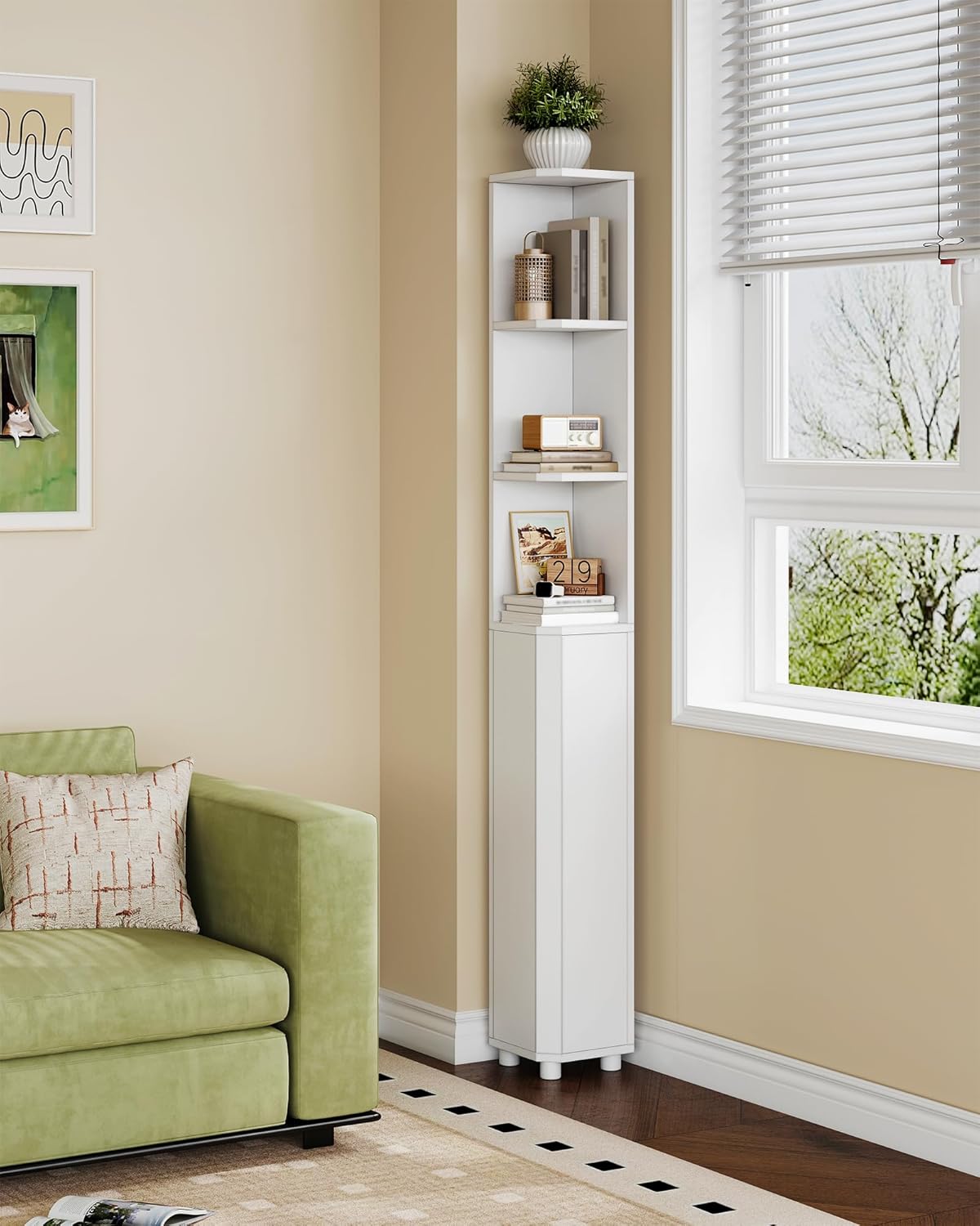 Corner Cabinet, Tall Bathroom Corner Cabinet with Doors, Narrow Storage Cabinets with Adjustable Shelves, Bathroom Organizers and Storage for Small Space, White BC30003X