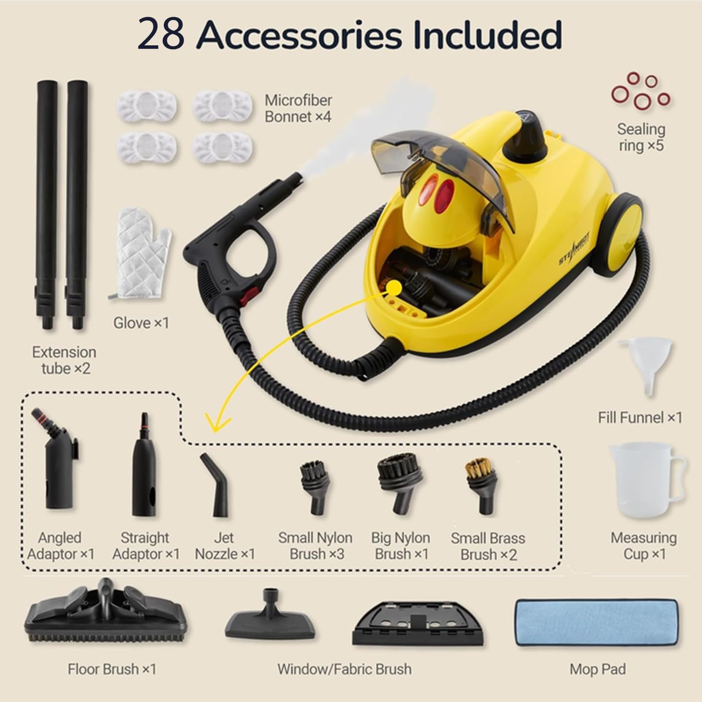 STEAMBOT® Heavy Duty Steam Cleaner with 2L Large Water Tank, 28-in-1 Multipurpose steam cleaner for home, High Temperature Deep Cleaning for Grout, Floor, Tile, Oven, Car, Window&Kitchen，no chemical