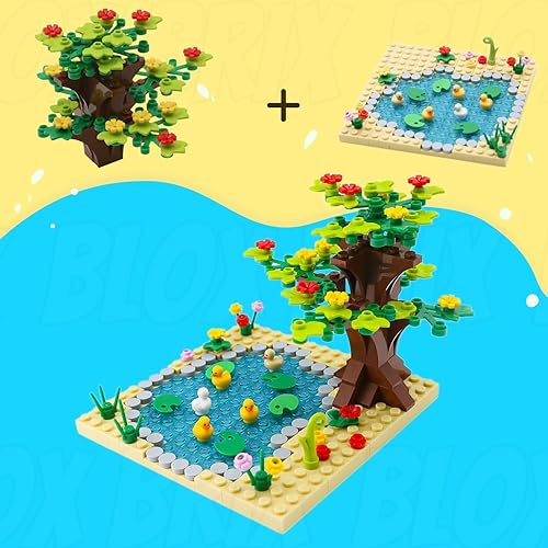 Miniatura 4 de BloxBrix Juego de 246 bloques de construcción de granjas, ladrillos de pato, estanque, compatibles con Lego, plantas, hojas de loto, flores, ramitas