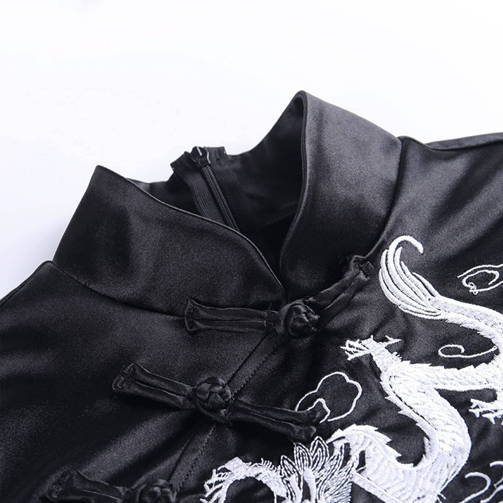 Abito da donna in stile gotico cinese Cheongsam vintage nero con orlo a fessura sexy abito da sera