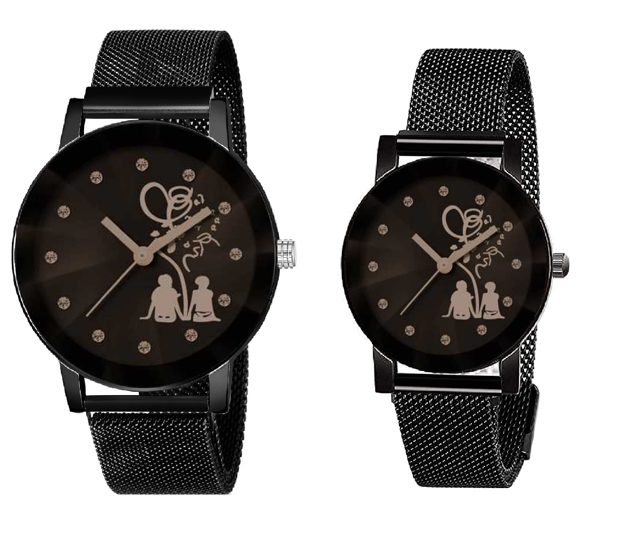 KIARVI GALLERY Metal Strap Casual Lovers Couples Unique Design Magnetic Analog Mens and Womens Watch - Black - Pack of 2 (B08GJXC1TM) Amazon Price History, Amazon Price Tracker