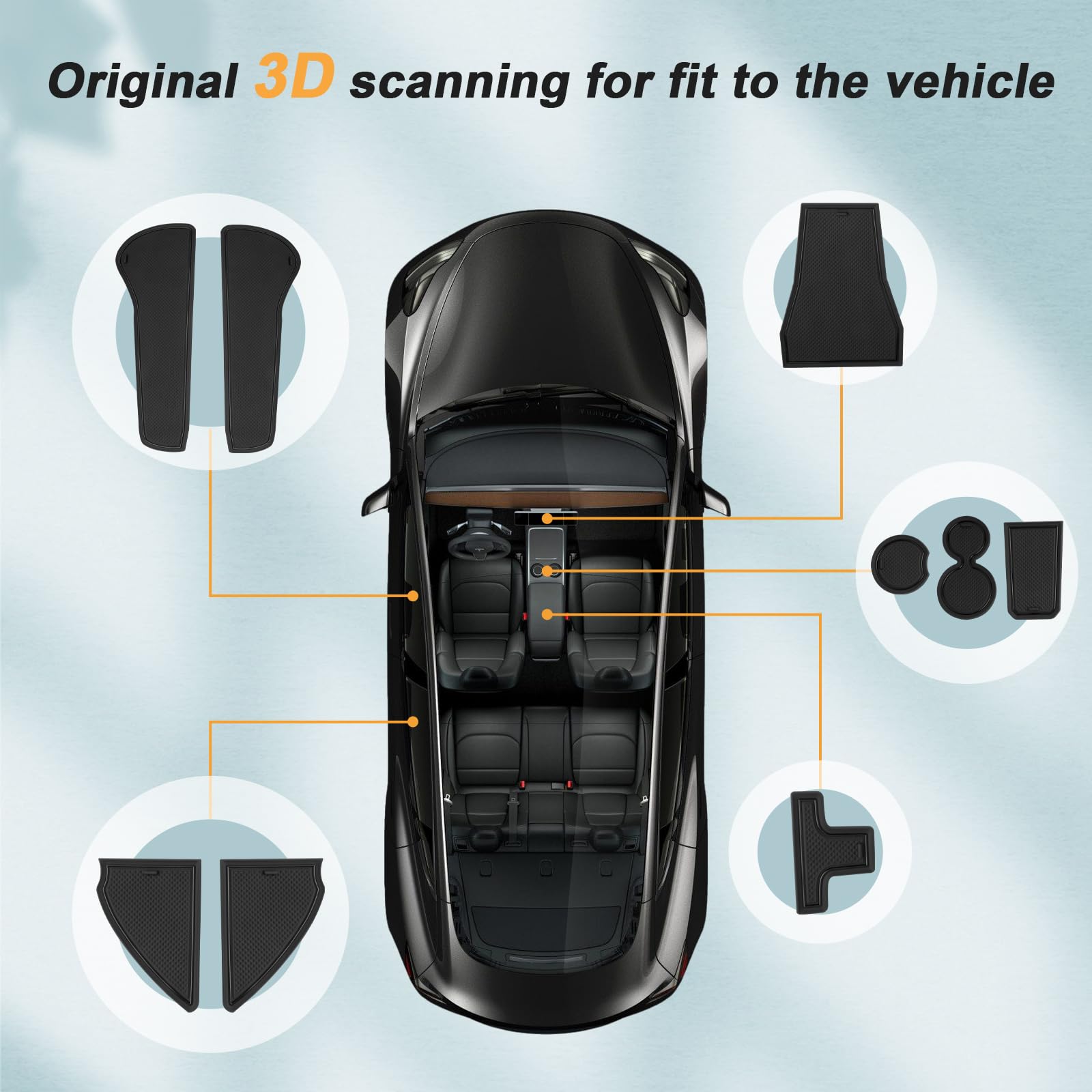 ECOZEN Tappetini Antiscivolo Audi A1 GB 2019-2025 Impermeabile antiscivolo Tappetini in Gomma per Console Centrale, Porta Bicchieri, Scanalatura Porta, Audi A1 GB Accessori(Nero)