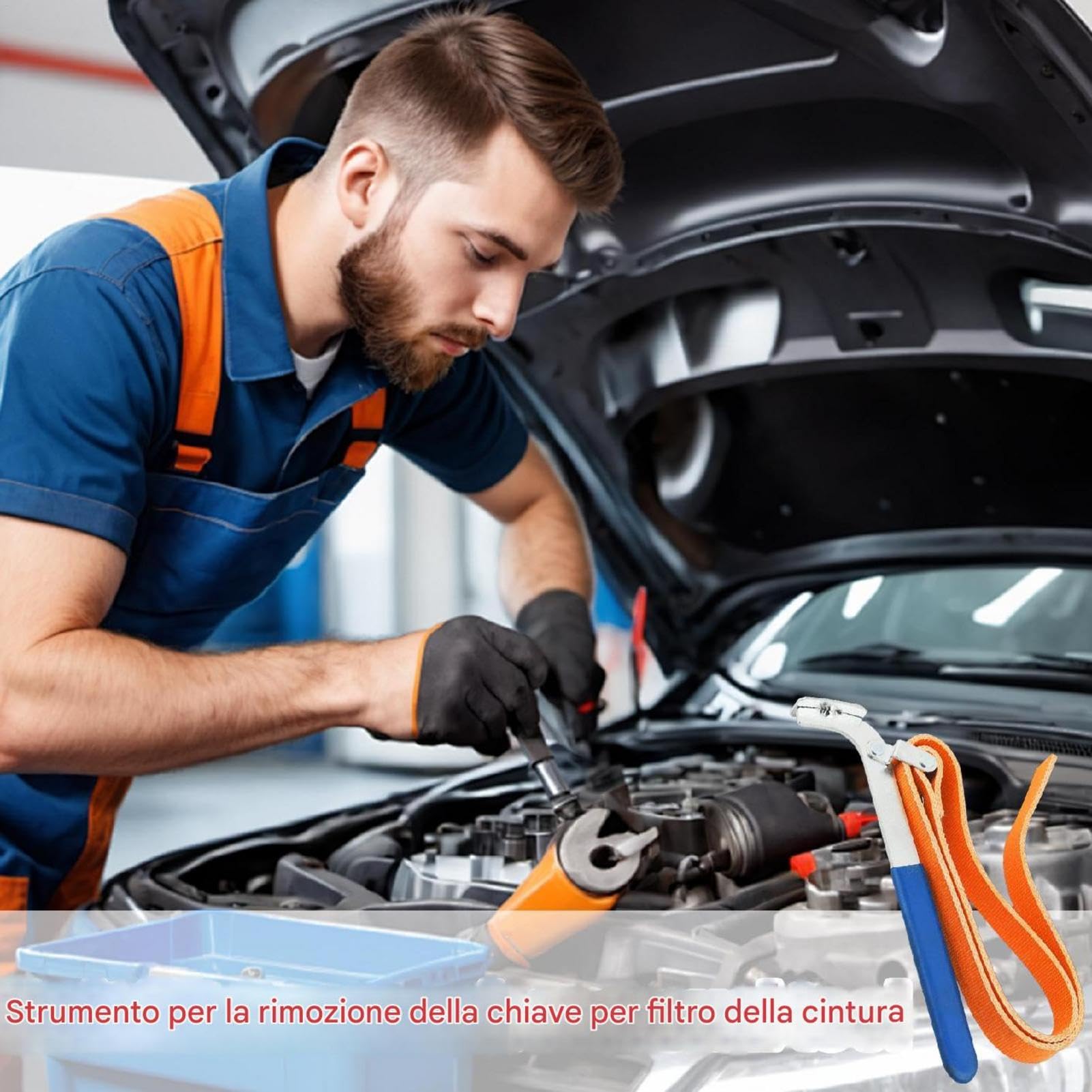 Generico Klucz do filtrów olejowych, Heavy Duty Strap Wrench, 8,07 , regulowany pasek na rękę, niebieski i pomarańczowy, przenośny łatwy uchwyt, wielofunkcyjny narzędzie do usuwania oleju, wody