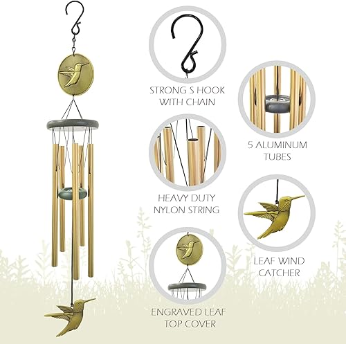 Miniatura 2 de Campanillas de viento de colibrí para exteriores, campanillas de viento conmemorativas de 32 pulgadas para crear un ambiente zen, regalo de colibrí