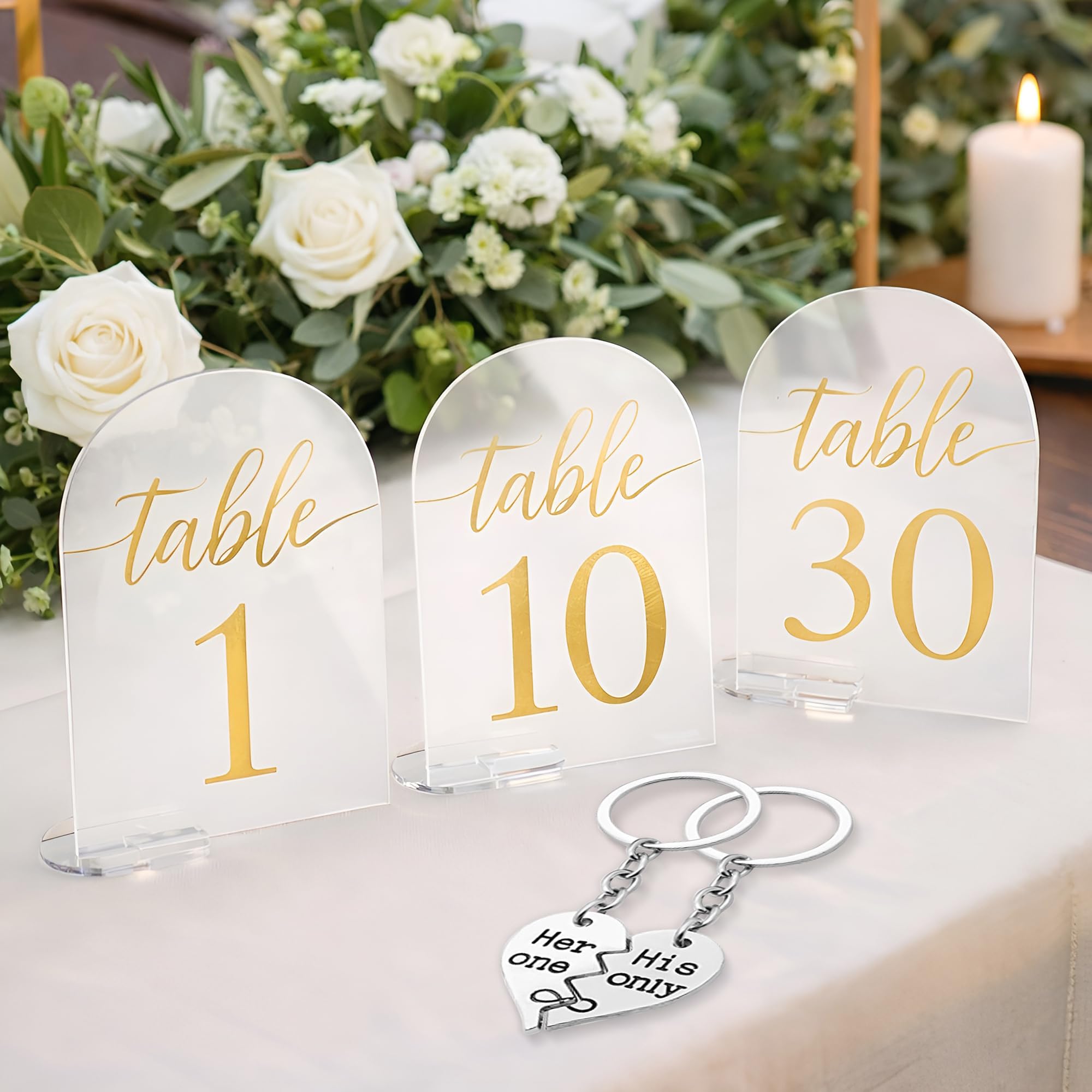 Acrylschild, goldfarben, bedruckte Tischnummern, Hochzeitstischnummer für Hochzeitsempfang, Hotals, Acrylplatten mit Tischkartenhalter (30 Stück (12,7 x 17,8 cm)