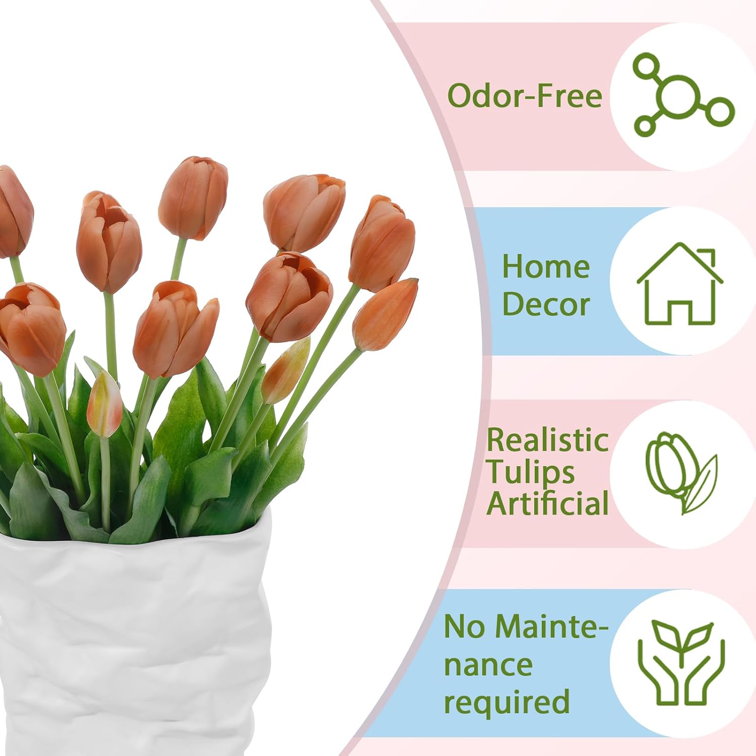 15 Pcs Coffee Artificial Tulips Fake Flowers, Premium Latex Lifelike Texture, UV Resistant Waterproof Faux Tulip Bouquets with Snap-on Petals for Outdoor, Home, Wedding Decor