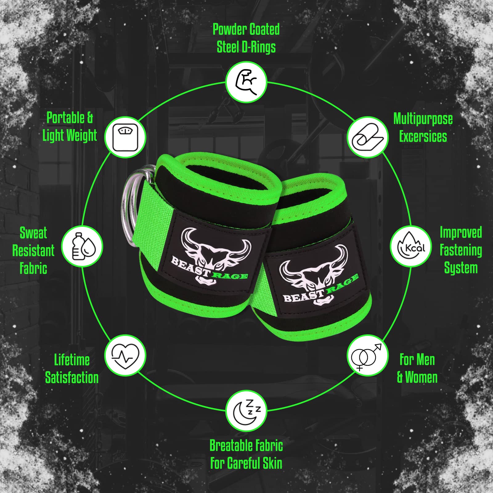 Sangles De Cheville Beast Rage – Néoprène Rembourré, Double Anneau D, Ajustables Pour Câbles