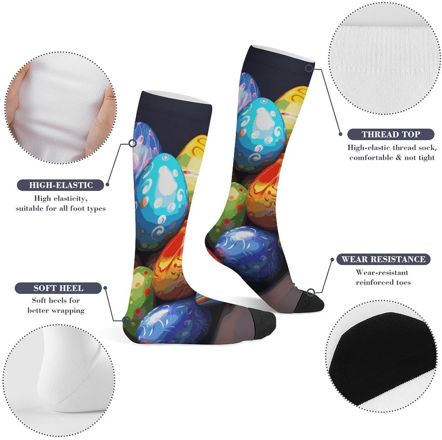 Easter Eggs Knee High Soccer Socks Moisture Wicking