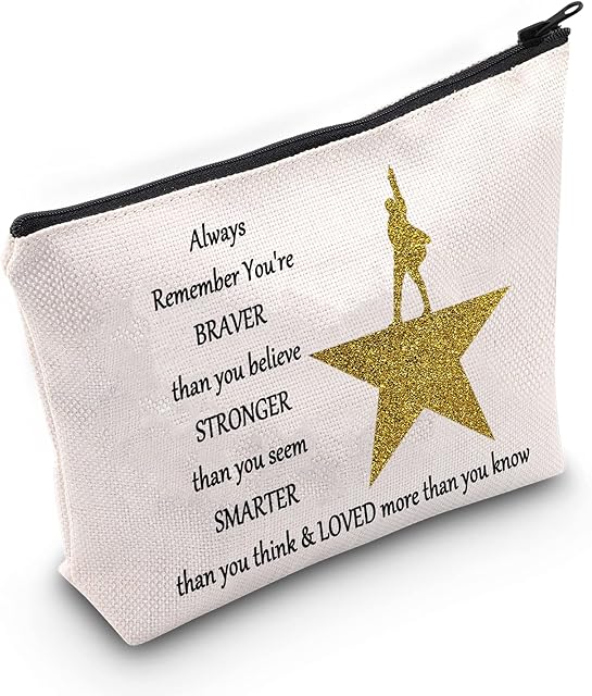 LEVLO Broadway Musical Cosmetic Make Up Bag Musicals Hamilton Inspired Gift You Are Braver Stronger Smarter Than You Think Hamilto Makeup Zipper Pouch Bag Hamilton Merchandise, Hamilton Bag
