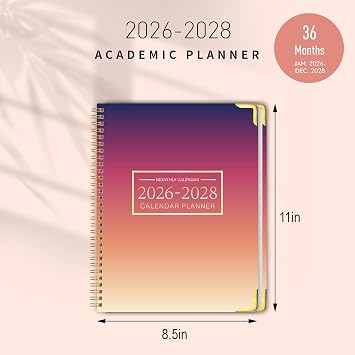 Monthly Planner 2026-2028, 36-Month Calendar, 8.5 x 11, Spiral Bound