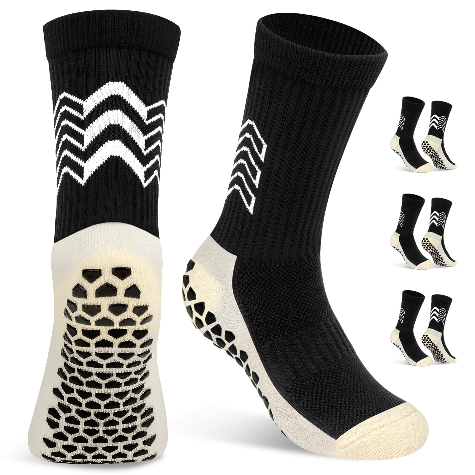 VOBUKE Kids Grip Socks Football Socks Boys Girls, 2/3 Pairs Anti-slip Grip  Socks Junior Breathable Sports Socks Trainer Socks Rubber Pads Non-Slip