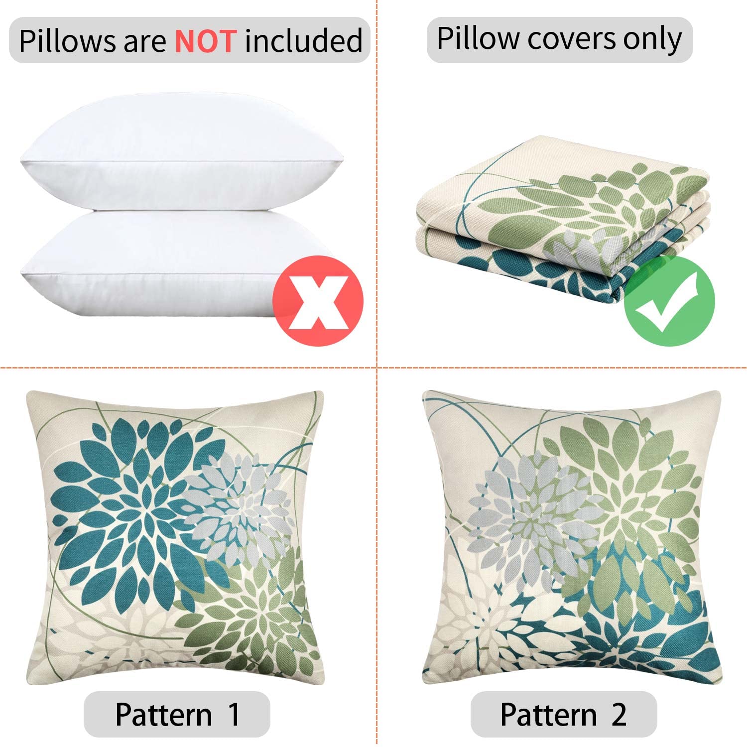 Fodere Cuscino Divano 40x40 Cm Impermeabili - Set Di 2, Stampa Dalia Blu/Grigio, Per Interni Ed Esterni - 8