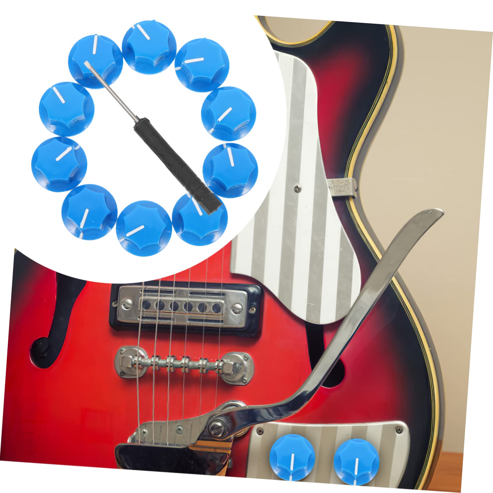 ibasenice 4zestawy Dużych Pokręteł Potencjometru Kolorze Niebieskim z Płaskim Śrubokrętem Elementy Zamienne Do Gitar Elektrycznych i Sprzętu Audio Do Regulacji Głośności i Tonacji