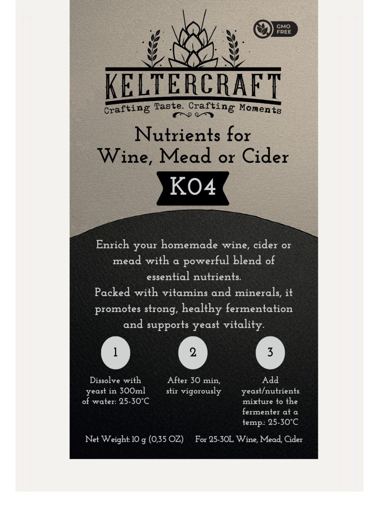 Sale nutriente per lievito Keltercraft K04 [10 g: per 25 litri di vino/idromele/sidro] Sale per fermentazione, lievito alimentare DAP con vitamine, sale nutriente per la fermentazione