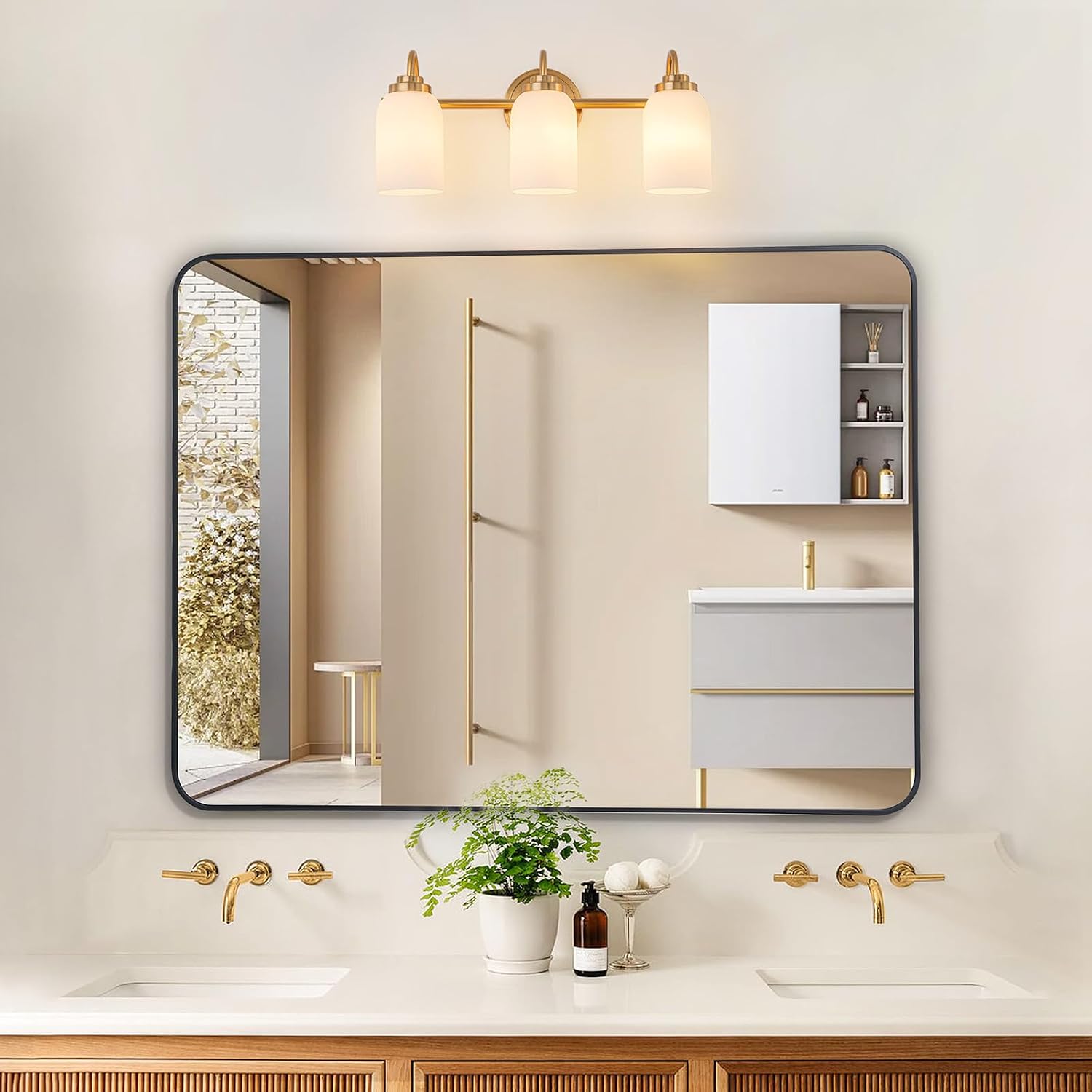 Mid Century Modern Bathroom Vanity Light,3-Light Brushed Gold Bathroom Light Fixtures with Frosted Opal Glass Shades,Dimmable Vanity Wall Sconces for Mirror,Bedroom,Hallway,Living Room,19.68 Inch