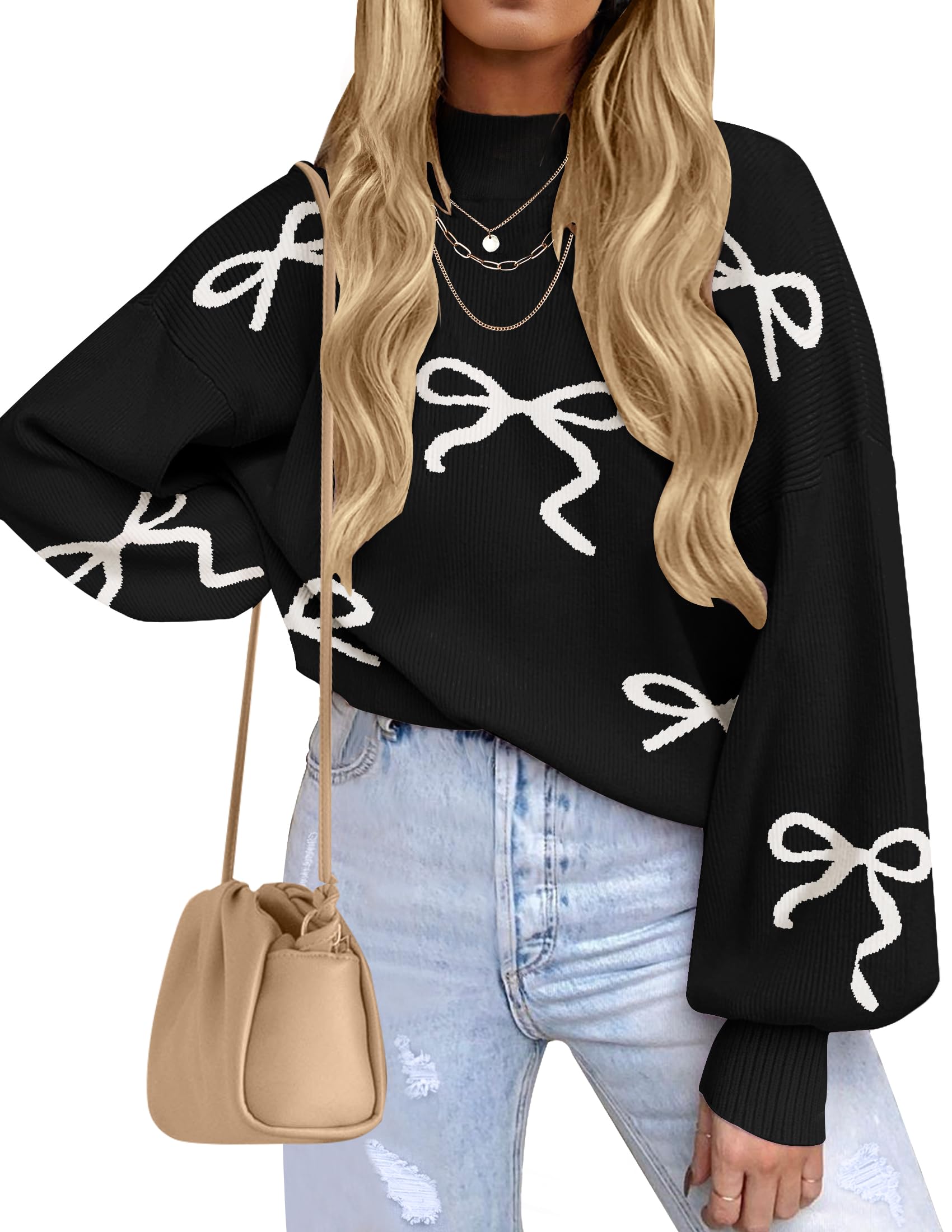 ZESICA Women's 2026 Fall Striped Pullover Sweaters Tops Fashion Outfits | Checkered, Mock Neck, Oversized, Trendy Casual Loose Fit, Cute, Chunky Cozy Holiday Winter Clothes