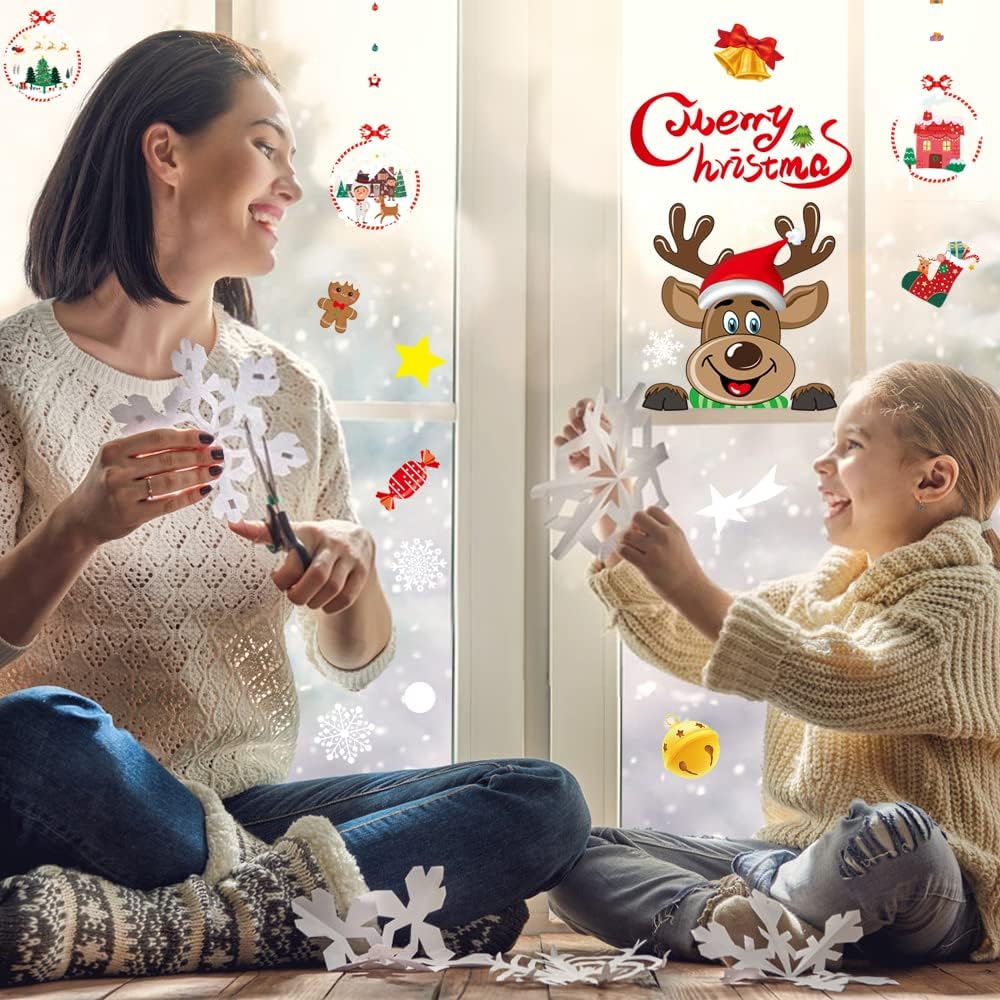 Autocollants Fenêtre Noël – 8 Feuilles Avec élan, Bonhomme De Neige, Sapin – Décoration Hiver Facile - 3