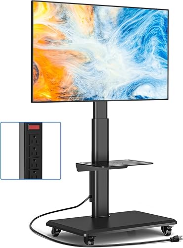 Miniatura 8 de Rfiver Soporte de TV con ruedas para televisores de 32 a 70 pulgadas, moderno soporte de TV portátil de esquina con ruedas mejoradas, 9 niveles de