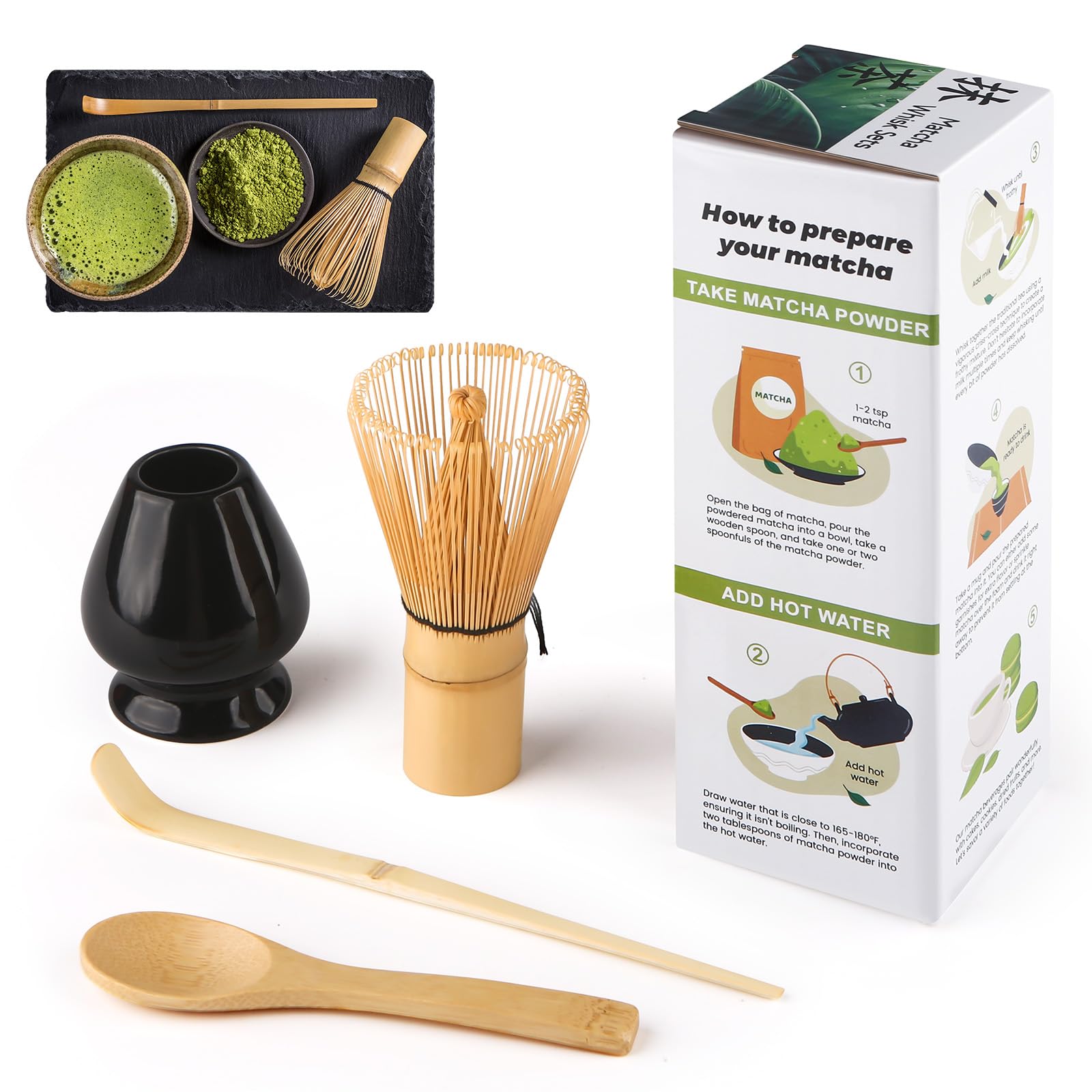 Matcha Kit Service à Thé Japonais Matcha Ceremonie Set 4 Pièces Fouet