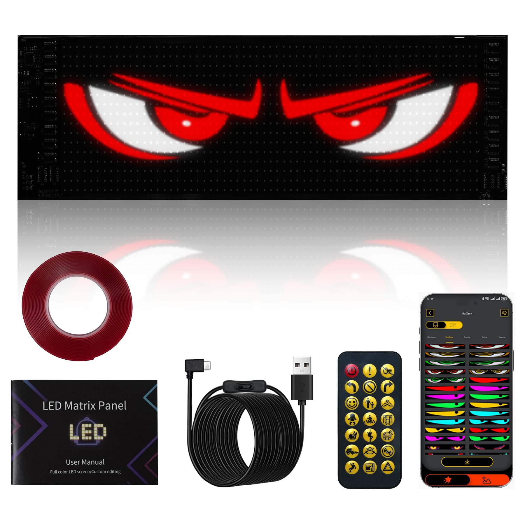 Looklight 14.7" X 3.6" Devil Eyes Light For Cars And Trucks, Led Eyes For Car, Led Light Sign For Car Window, Diy Programmable Led Display With App Control For Trucks Cars Parties Stores Bars,