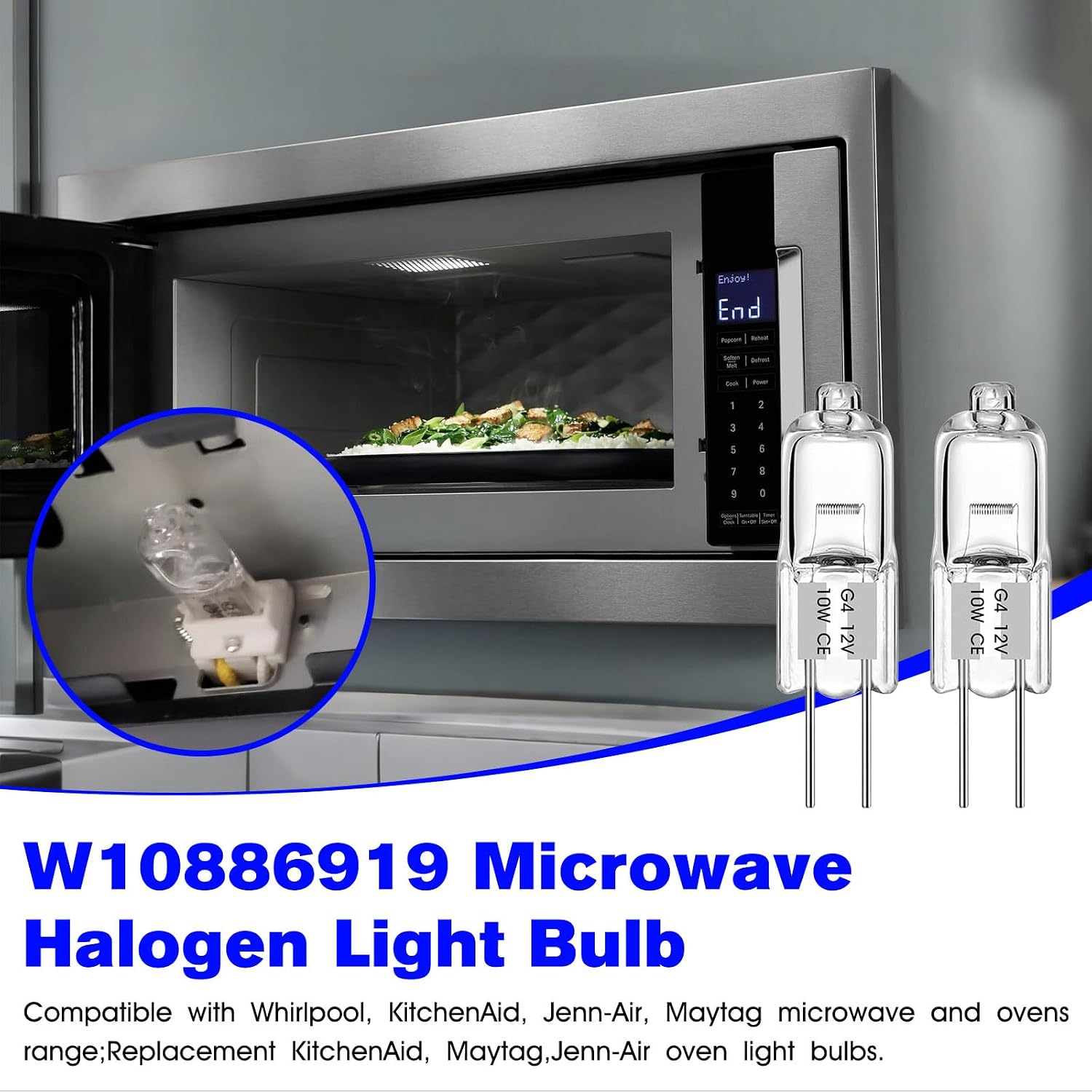 W10886919 Halogen Light Bulb 10W 12V for GE Whirlpool Jenn-Air Kitchen- Aid Maytag Microwave Stove Oven Light Bulbs,G4 Bi-Pin Halogen Light Bulb Replaces AP6030659 PS11765655 W10287972-6 Pack