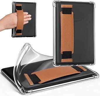 iDLEHANDS Clear Case for 7" Tablet Case - Ultra Slim Soft TPU Transparent Cover & Lightweight with Hand-Strap, not Compatible with Kobo Clara, Brown