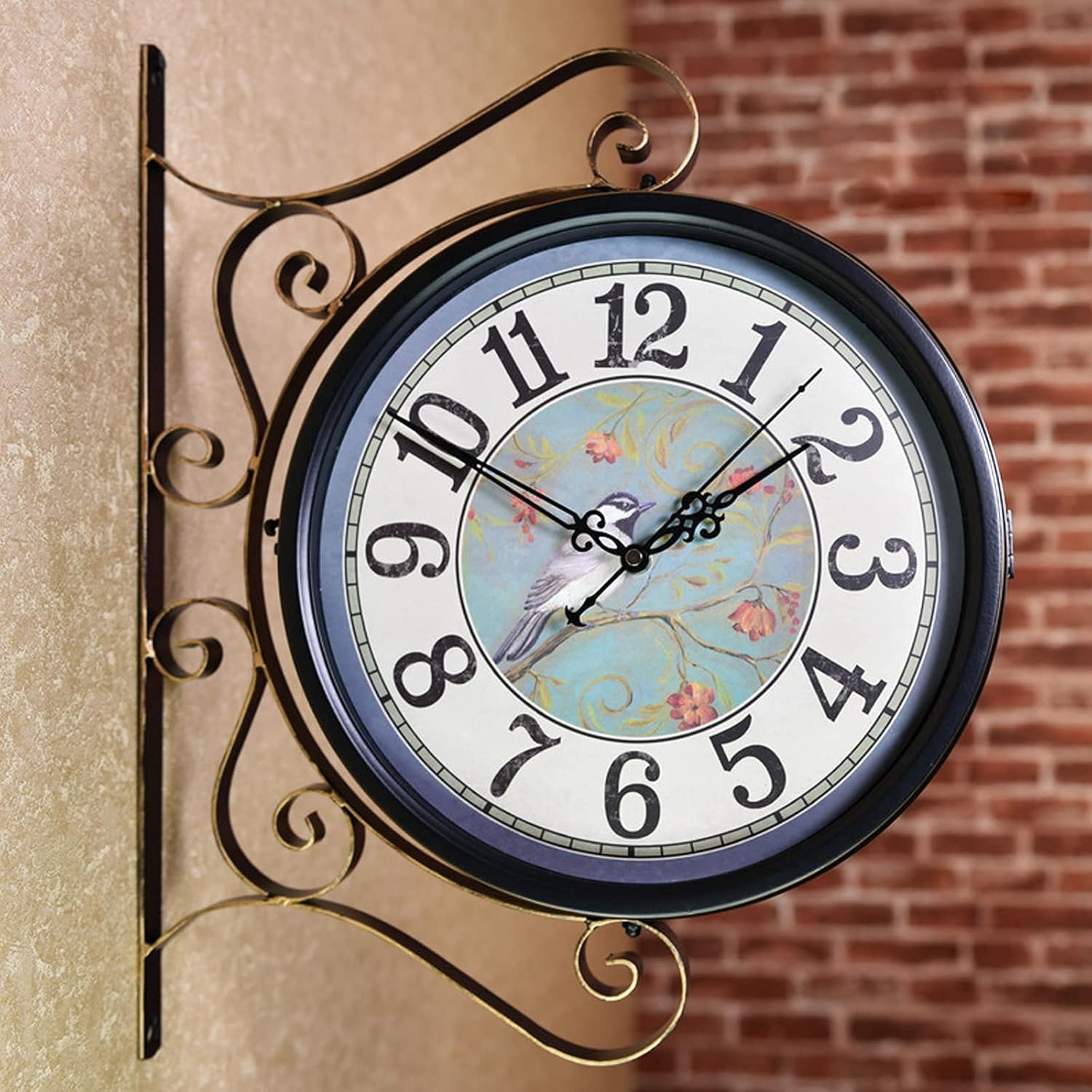 Wall Clock Outdoor Garden Clocks, Station Clock Double-Sided Hanging Clock Wall Clock Retro Vintage Station Clock Outdoor Clocks for Patio - Vintage Clock (b)