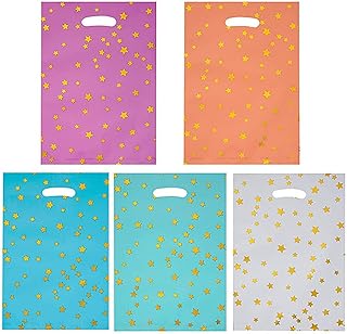 50 Pcs Birthday Goodie Candy Bags, Plastic Party Favors Bags, Party Goody Favor Bags, Cute Starry Party Bags, Loot Bags, Treat Bags with Handles for Kids Birthday, Baby Shower