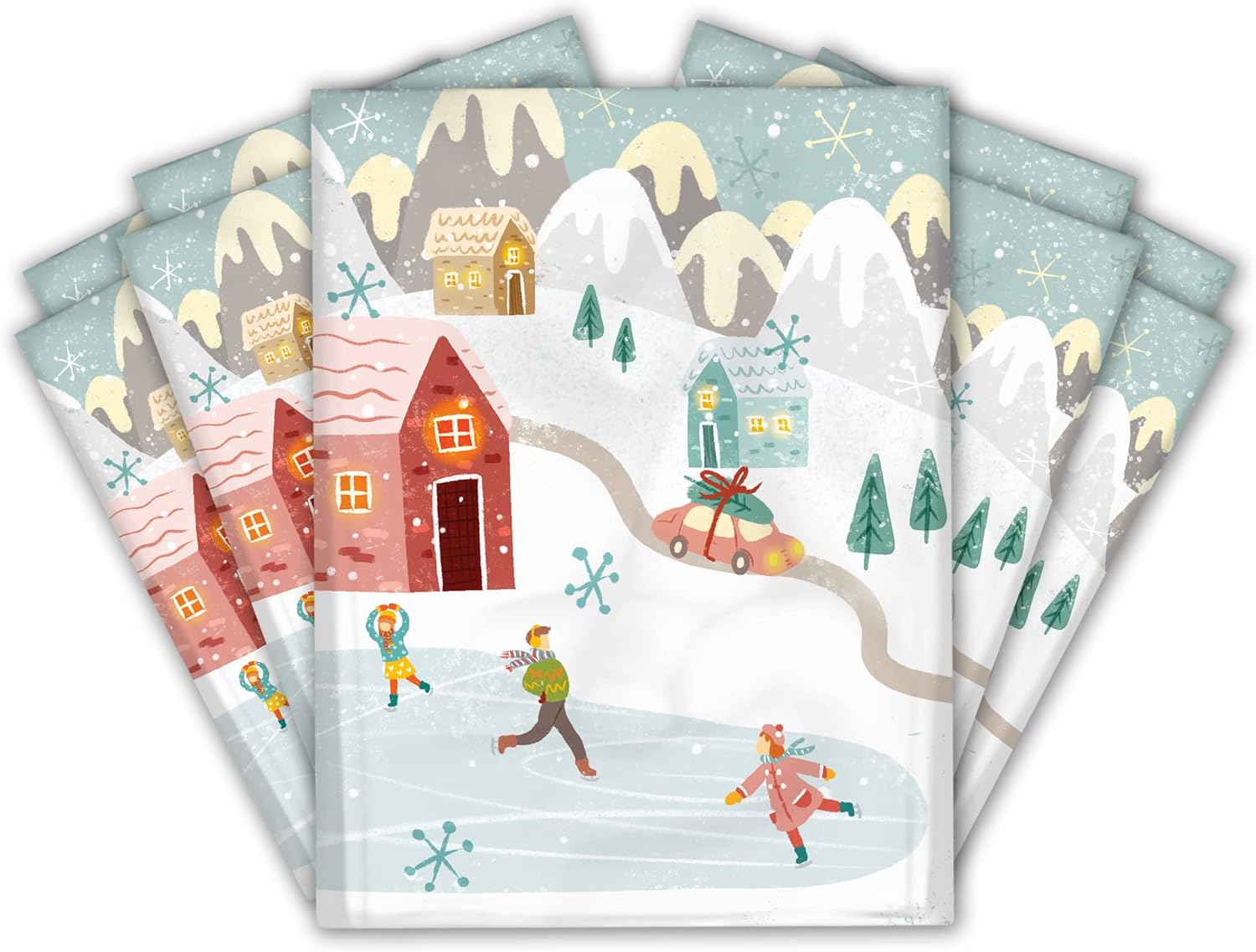 10x13 (100) Winter Village Christmas Designer Poly Mailers Self Sealing Waterproof Shipping Envelopes Holiday Premium Printed Bags For Small Businesses