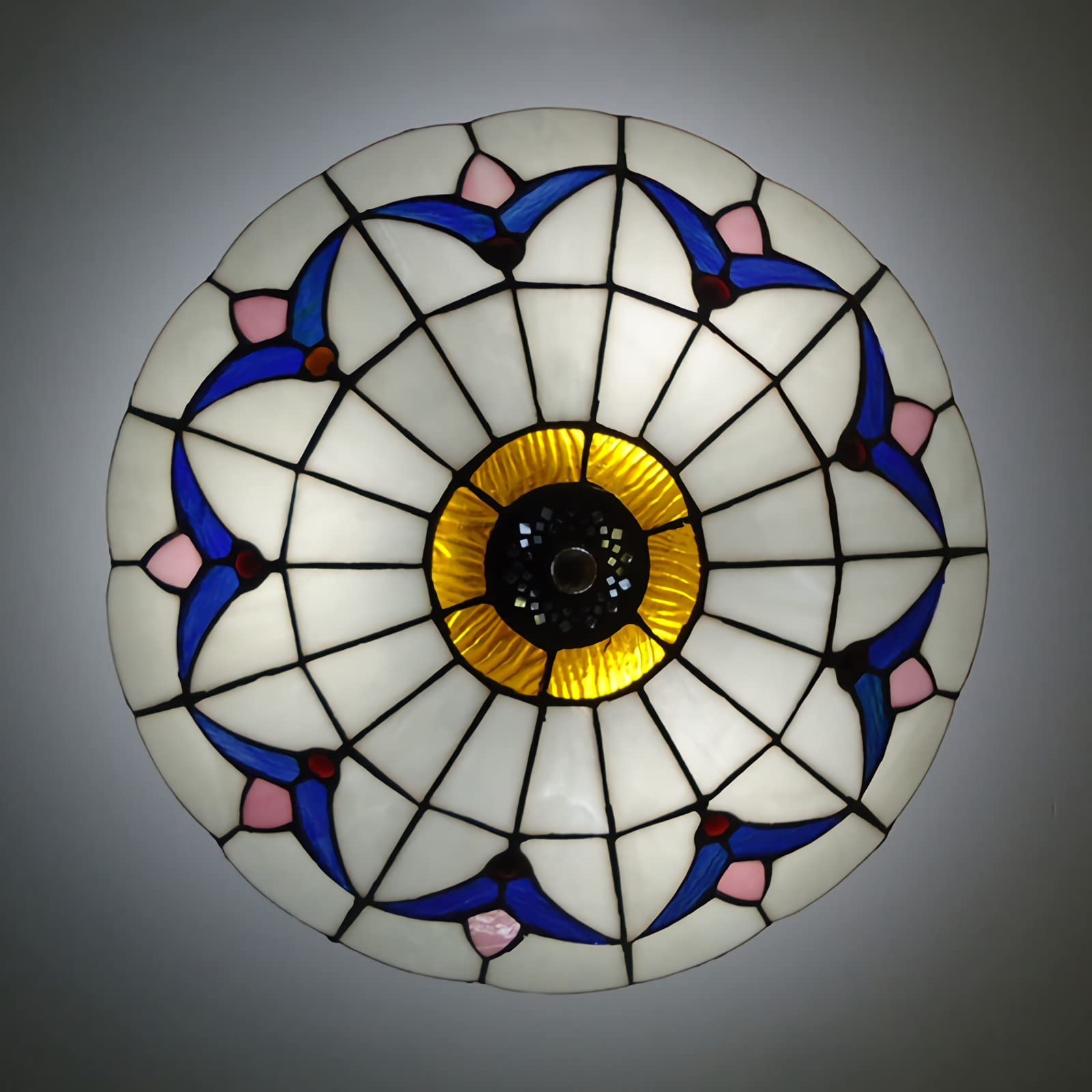 Aioneer Tiffany Style Ceiling Light Flush Mount, Vintage Stained Glass Ceiling Lamp For Living Room Bedroom Kitchen Hallway, E27, Max40W-E-60cm