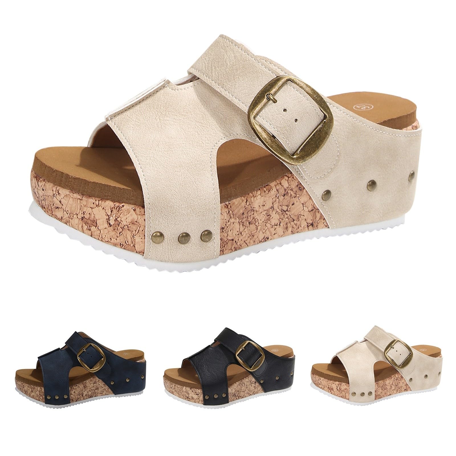 Genérico Chanclas de Cuña para Mujer con Hebilla y Gruesa de Tamaño, Nuevas Sandalias de Playa con Punta Abierta y Hebilla